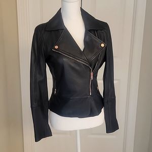 Ted Baker black leather and rose gold leather jacket.